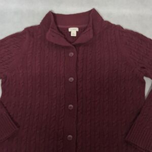 L.L. Bean Cable Knit Cardigan Sweater Women's Large Burgundy Button Front